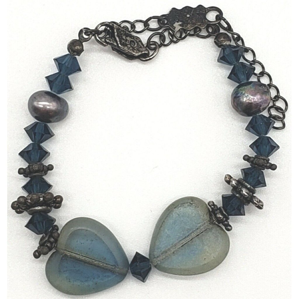 Bellagio Blue Tone Beaded Bracelet With Floral Accented Beads